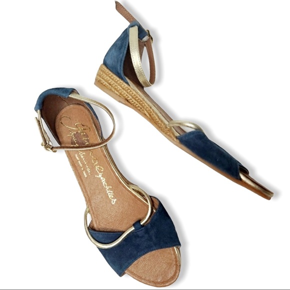 Anthropologie Shoes - Gaimo espadrilles suede blue gold sandals 40 spain